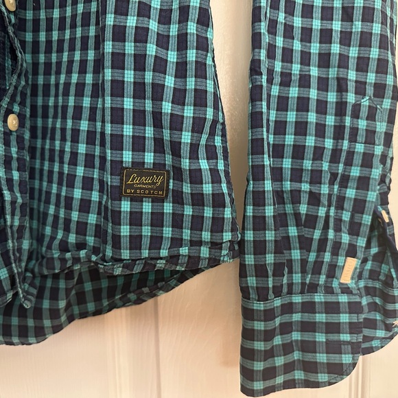 Scotch & Soda Teal and Black Plaid Button Down - Picture 3 of 5